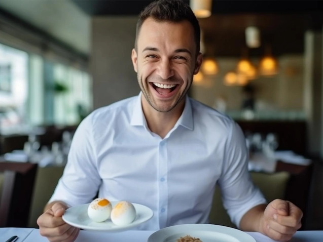 cheerful-man-is-eating-eggs-breakfast-restaurant